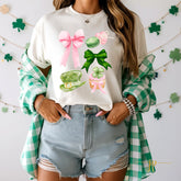 St. Patrick’s Day Cute Pastel Green Bows, Hearts, Macarons & Cupcakes Ladies T-Shirt