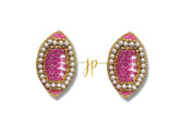 Game Day Fuschia Beaded Football Stud Earrings