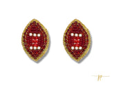 Garnet and Gold Beaded Football Stud Earrings
