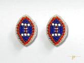 Blue and Orange Beaded Football Stud Earrings