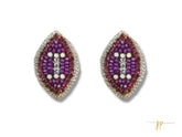 Purple and White Beaded Football Stud Earrings