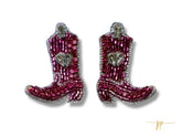 Game Day Purple and Silver Beaded Rhinestone Boot Stud Earrings with Hearts