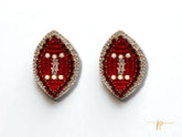 Maroon and White Beaded Football Stud Earrings