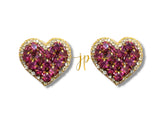 Large Heart Beaded Stud Earrings in Amethyst Purple for Game Day