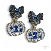 Porcelain Blue and White Rose Toile Pattern Coquette Pumpkin Earrings