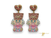 Frosted Pink Nutcracker Beaded Rhinestone Earrings