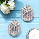 Beaded Pink Striped Easter Egg Stud Earrings with Pearl Bows