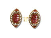 Game Day Burgundy Beaded Football Stud Earrings