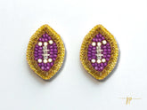 Purple and Gold Beaded Football Stud Earrings