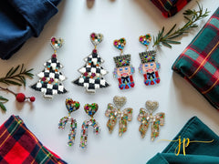 Multicolored Rhinestone Bow Earrings