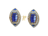 Game Day Sapphire Blue Beaded Football Stud Earrings