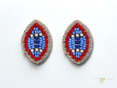 Light Blue and Red Beaded Football Stud Earrings