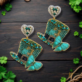Saint Patrick’s Day Hat Beaded Rhinestone Earrings