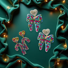 Jeweltoned Multicolored Candy Cane Beaded Rhinestone Earrings