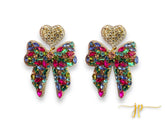 Jeweltoned Multicolored Bow Beaded Rhinestone Earrings