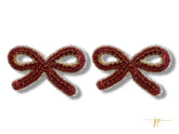 Game Day Maroon Rhinestone String Bow Beaded Stud Earrings