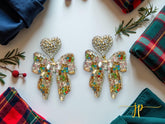 Multicolored Rhinestone Bow Earrings