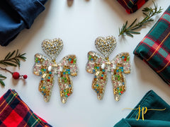Multicolored Rhinestone Bow Earrings