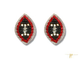 Black and Red Beaded Football Stud Earrings