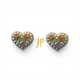 Pearl Blossom Heart Stud Earrings in Pastel Rhinestones and Pearls