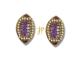 Game Day Amethyst Purple Beaded Football Stud Earrings