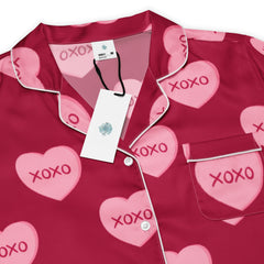 XOXO Heart Pink & Dark Red Women’s Long Sleeve Silky Pajama Top