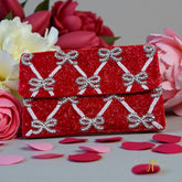 Red Beaded Rhinestone Bow Clutch