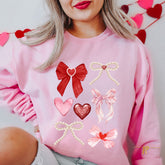 Red, Pink, and Pearls Coquette Bows & Hearts Ladies Graphic Sweatshirt