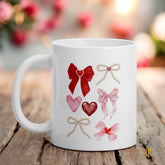 Red, Pink, and Pearl Ribbons & Bows White Glossy Mug