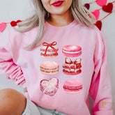 Red & Pink Bows & Macarons Valentines Ladies Sweatshirt