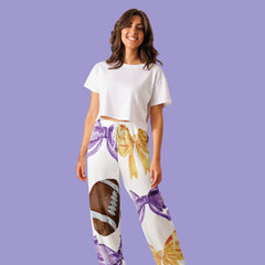 Game Day Purple and Gold Bow Women’s Silky Pajama Pants