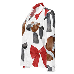 Game Day Black and Red Bow Women’s Long Sleeve Silky Pajama Top