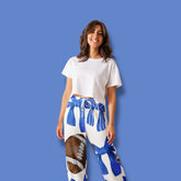 Game Day Blue and White Bow Women’s Silky Pajama Pants