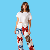 Game Day Red and Blue Bow Women’s Silky Pajama Pants