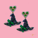 Black Glam Witch Hat Beaded Earrings