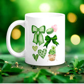 St Patrick Green and Pink Ribbons, Bows, and Hearts White Glossy Mug