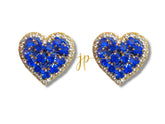 Large Heart Beaded Stud Earrings in Sapphire Blue for Game Day