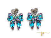 Iridescent Bow Beaded Rhinestone Earrings