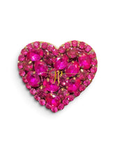Large Heart Beaded Rhinestone Brooch in Fuschia Hot Pink for Game Day or Fall