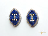 Blue and White Beaded Football Stud Earrings
