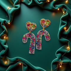 Jeweltoned Multicolored Candy Cane Beaded Rhinestone Earrings