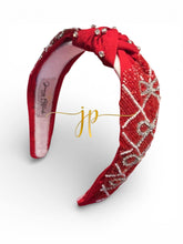 Red Rhinestone Bow Lattice Beaded Knotted Headband