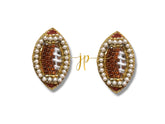 Game Day Dark Burnt Orange Beaded Football Stud Earrings