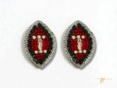 Red and Black Beaded Football Stud Earrings