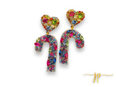 Jeweltoned Multicolored Candy Cane Beaded Rhinestone Earrings