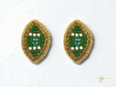 Green and Gold Beaded Football Stud Earrings
