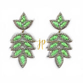 Eloise Light Green Leaf Shaped Rhinestone Raffia Earrings