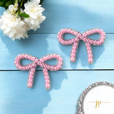 Pink Pearl String Bow Beaded Stud Earrings