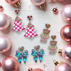 Iridescent Bow Beaded Rhinestone Earrings