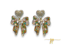 Multicolored Rhinestone Bow Earrings